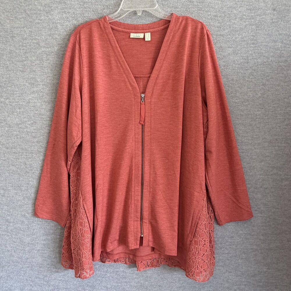 LOGO Lori Goldstein Layering Top 2X Lagenlook Full Zip Lace Long Cardigan Duster - Picture 2 of 12
